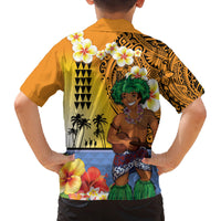 Happy Lei Day Family Matching Off Shoulder Maxi Dress and Hawaiian Shirt Hula Male Dancer Polynesian Flower Kakau Pattern