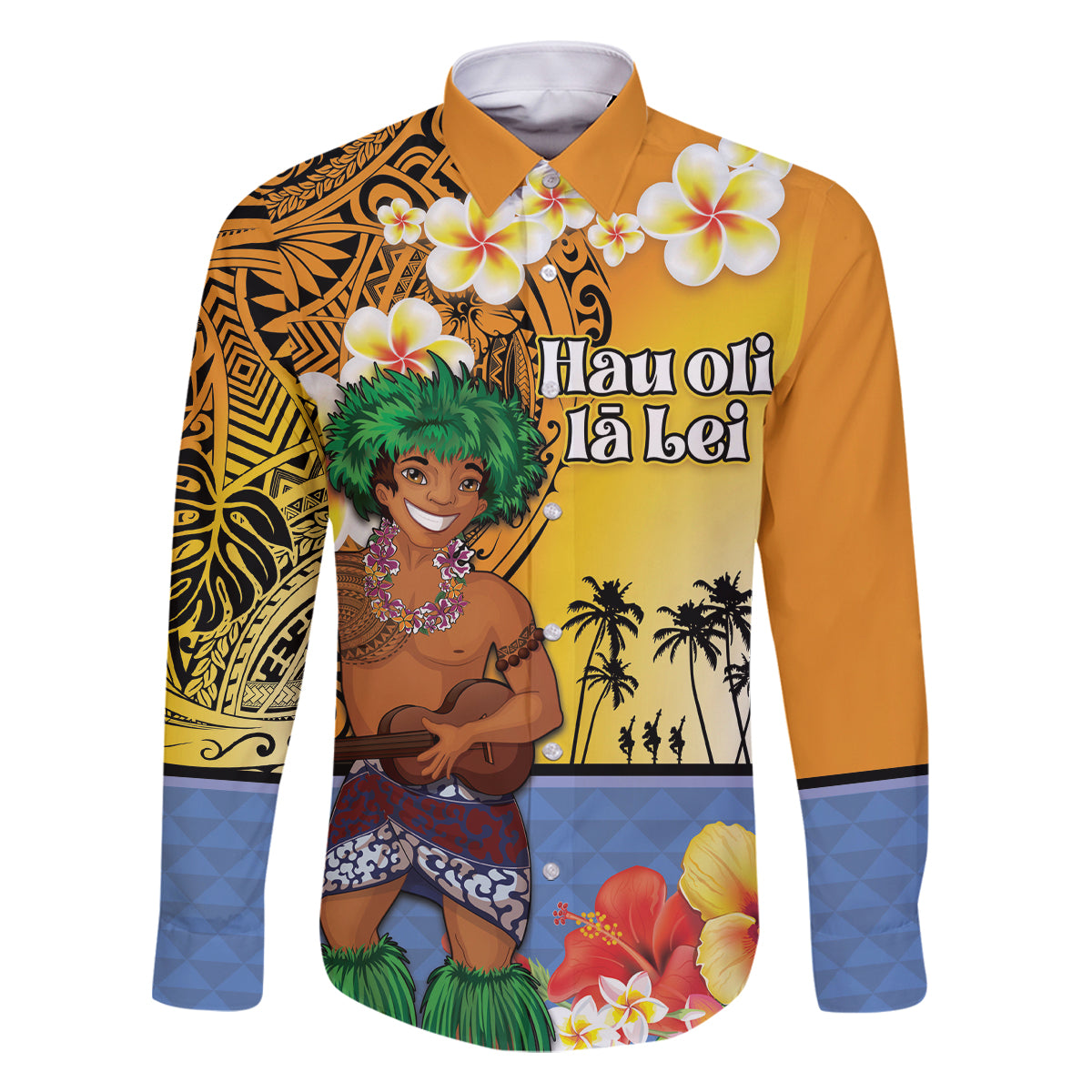 Happy Lei Day Family Matching Off Shoulder Maxi Dress and Hawaiian Shirt Hula Male Dancer Polynesian Flower Kakau Pattern