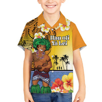 Happy Lei Day Family Matching Puletasi and Hawaiian Shirt Hula Male Dancer Polynesian Flower Kakau Pattern LT03 Son's Shirt Yellow - Polynesian Pride