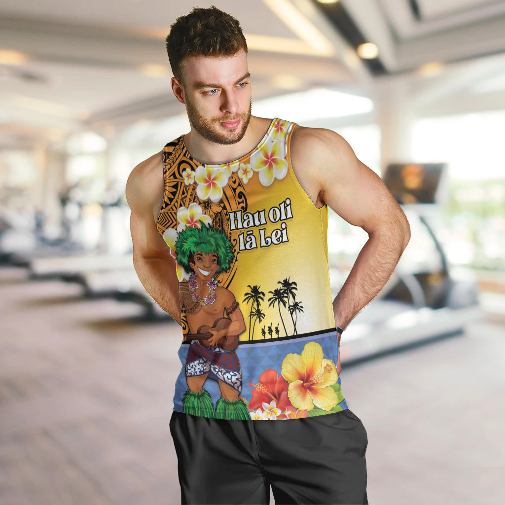 Happy Lei Day Men Tank Top Hula Male Dancer Polynesian Flower Kakau Pattern LT03 Yellow - Polynesian Pride