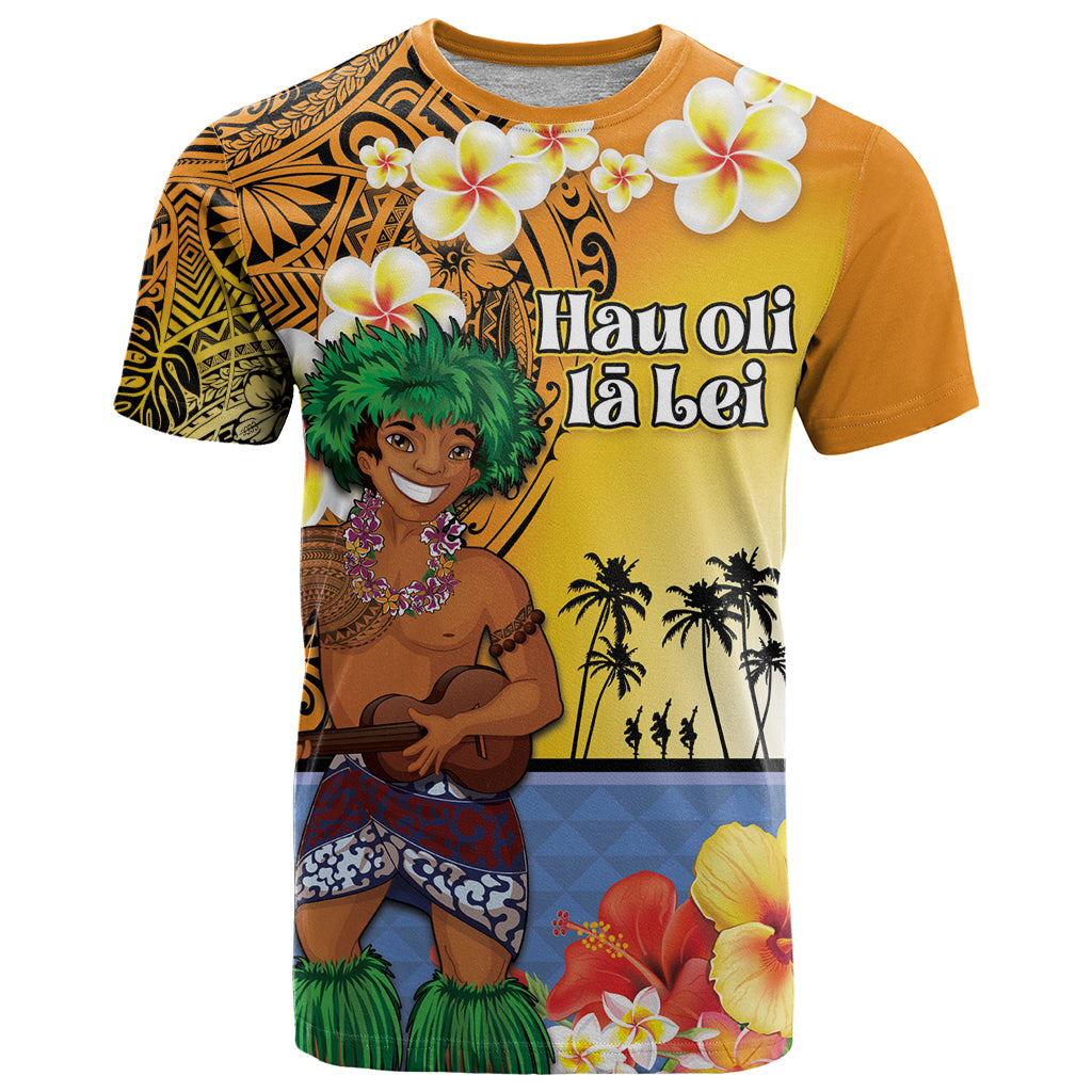 Happy Lei Day T Shirt Hula Male Dancer Polynesian Flower Kakau Pattern LT03 Yellow - Polynesian Pride