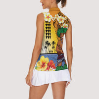 Happy Lei Day Women Sleeveless Polo Shirt Hula Male Dancer Polynesian Flower Kakau Pattern LT03 - Polynesian Pride