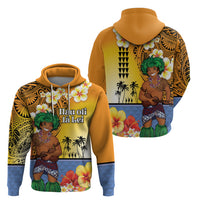Happy Lei Day Zip Hoodie Hula Male Dancer Polynesian Flower Kakau Pattern