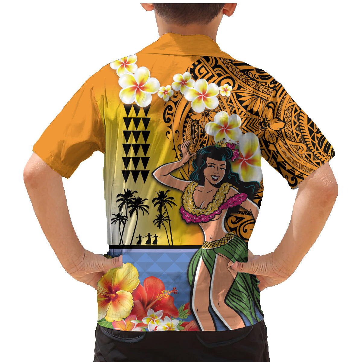 Happy Lei Day Family Matching Mermaid Dress and Hawaiian Shirt Hula Girl Polynesian Flower Kakau Pattern LT03 - Polynesian Pride