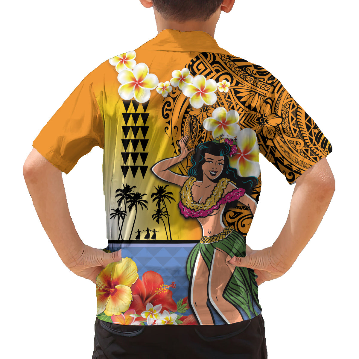 Happy Lei Day Family Matching Off Shoulder Maxi Dress and Hawaiian Shirt Hula Girl Polynesian Flower Kakau Pattern