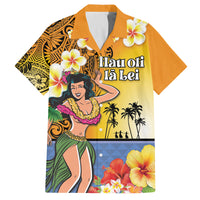 Happy Lei Day Family Matching Tank Maxi Dress and Hawaiian Shirt Hula Girl Polynesian Flower Kakau Pattern LT03 Dad's Shirt - Short Sleeve Yellow - Polynesian Pride