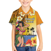 Happy Lei Day Family Matching Tank Maxi Dress and Hawaiian Shirt Hula Girl Polynesian Flower Kakau Pattern LT03 Son's Shirt Yellow - Polynesian Pride