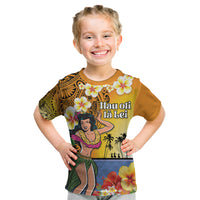 Happy Lei Day Kid T Shirt Hula Girl Polynesian Flower Kakau Pattern LT03 Yellow - Polynesian Pride