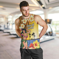 Happy Lei Day Men Tank Top Hula Girl Polynesian Flower Kakau Pattern LT03 Yellow - Polynesian Pride