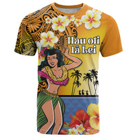 Happy Lei Day T Shirt Hula Girl Polynesian Flower Kakau Pattern LT03 Yellow - Polynesian Pride