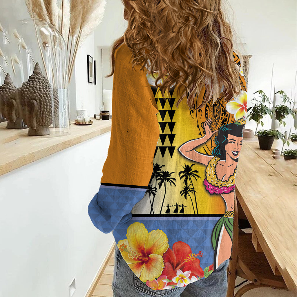 Happy Lei Day Women Casual Shirt Hula Girl Polynesian Flower Kakau Pattern LT03 - Polynesian Pride