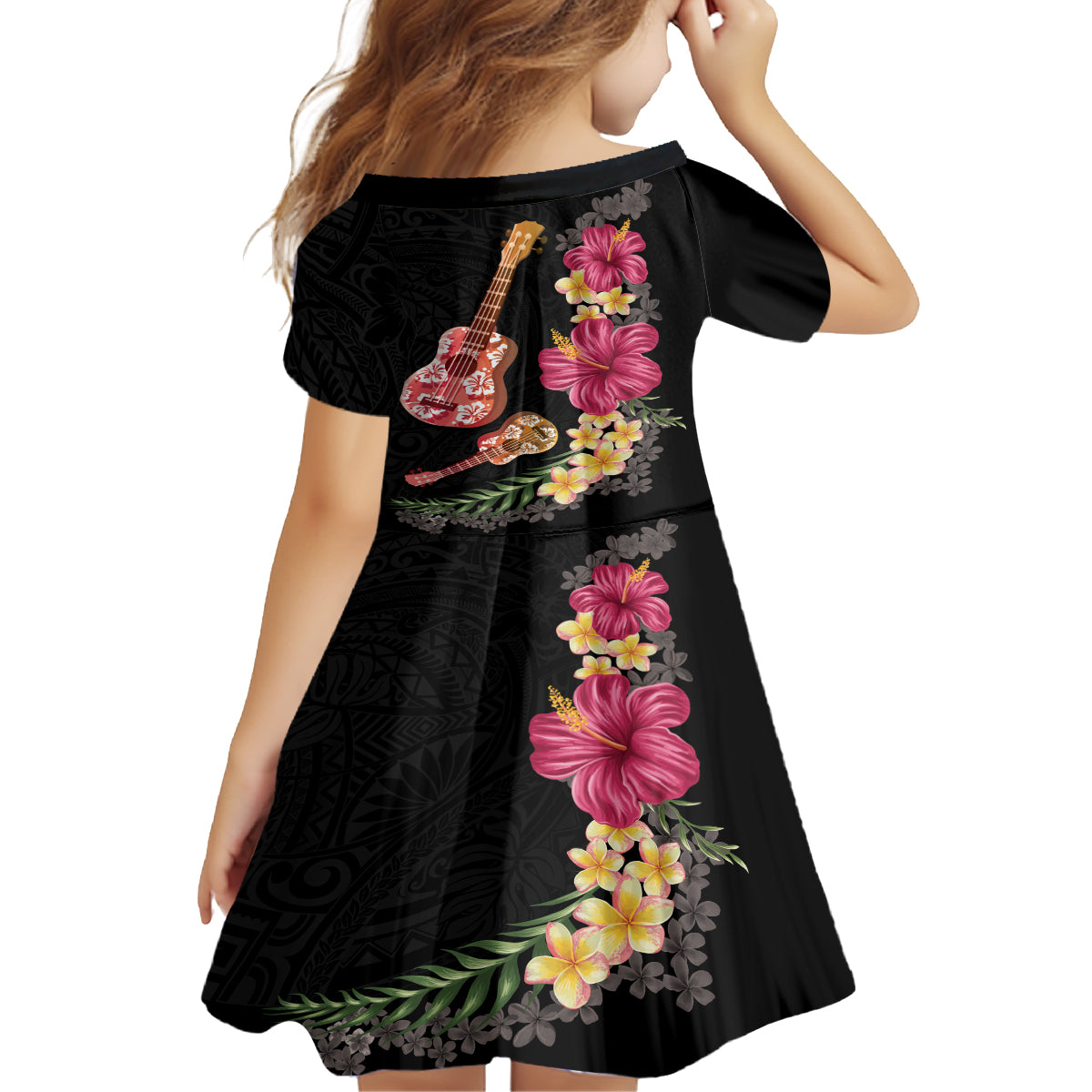 Ukulele mix Polynesian Flower Family Matching Off Shoulder Maxi Dress and Hawaiian Shirt Hawaiian Tribal Pattern LT03 - Polynesian Pride