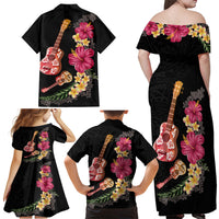 Ukulele mix Polynesian Flower Family Matching Off Shoulder Maxi Dress and Hawaiian Shirt Hawaiian Tribal Pattern LT03 - Polynesian Pride