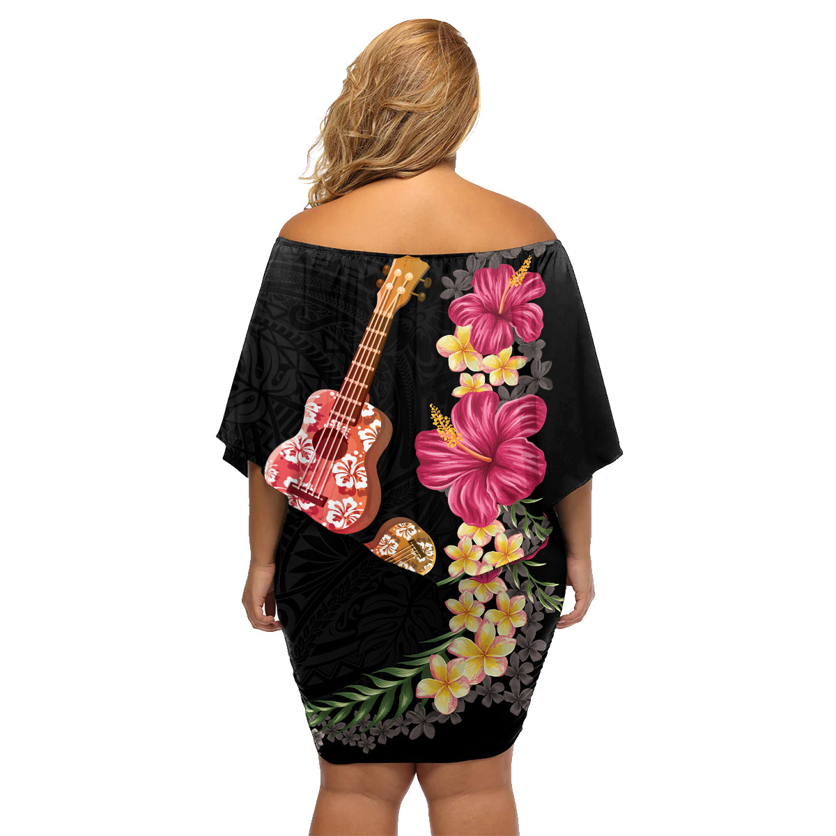Ukulele mix Polynesian Flower Family Matching Off Shoulder Short Dress and Hawaiian Shirt Hawaiian Tribal Pattern LT03 - Polynesian Pride