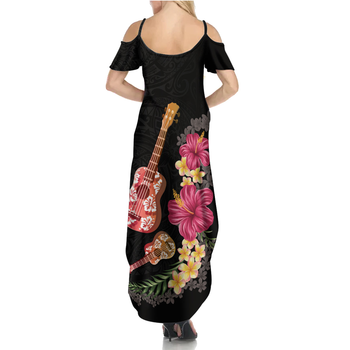 Ukulele mix Polynesian Flower Family Matching Summer Maxi Dress and Hawaiian Shirt Hawaiian Tribal Pattern LT03 - Polynesian Pride
