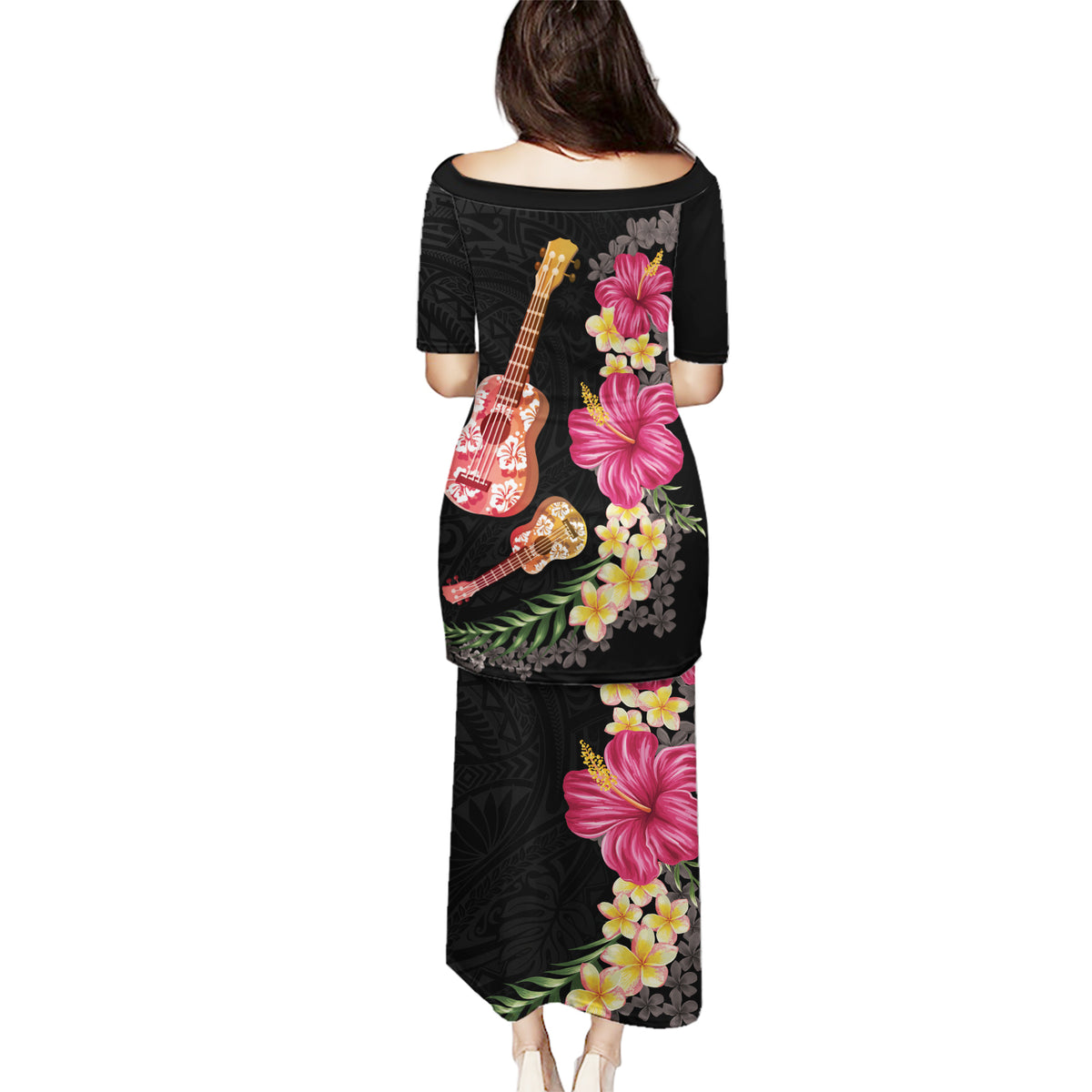 Ukulele mix Polynesian Flower Puletasi Hawaiian Tribal Pattern