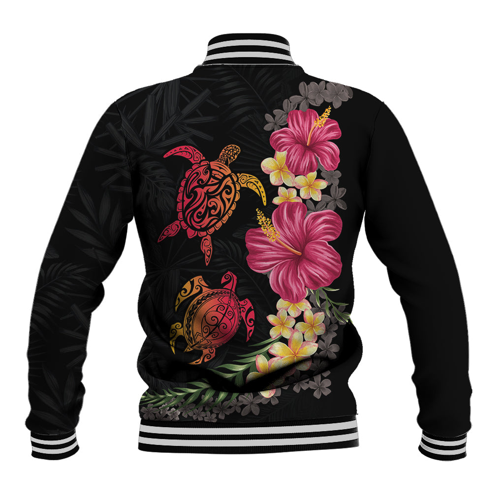 Hawaiian Flower and Tribal Turtle Baseball Jacket Colorful Style
