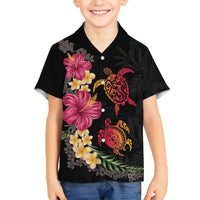 Hawaiian Flower and Tribal Turtle Family Matching Short Sleeve Bodycon Dress and Hawaiian Shirt Colorful Style