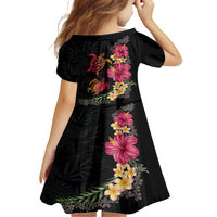 Hawaiian Flower and Tribal Turtle Kid Short Sleeve Dress Colorful Style