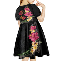 Hawaiian Flower and Tribal Turtle Kid Short Sleeve Dress Colorful Style