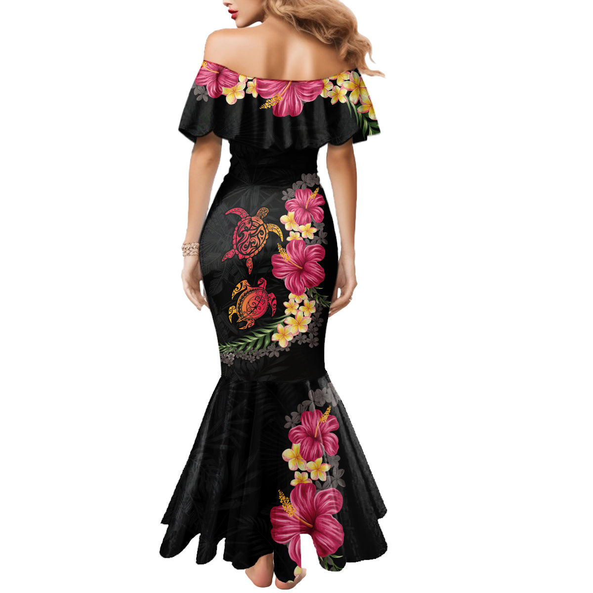 Hawaiian Flower and Tribal Turtle Mermaid Dress Colorful Style
