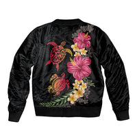 Hawaiian Flower and Tribal Turtle Sleeve Zip Bomber Jacket Colorful Style