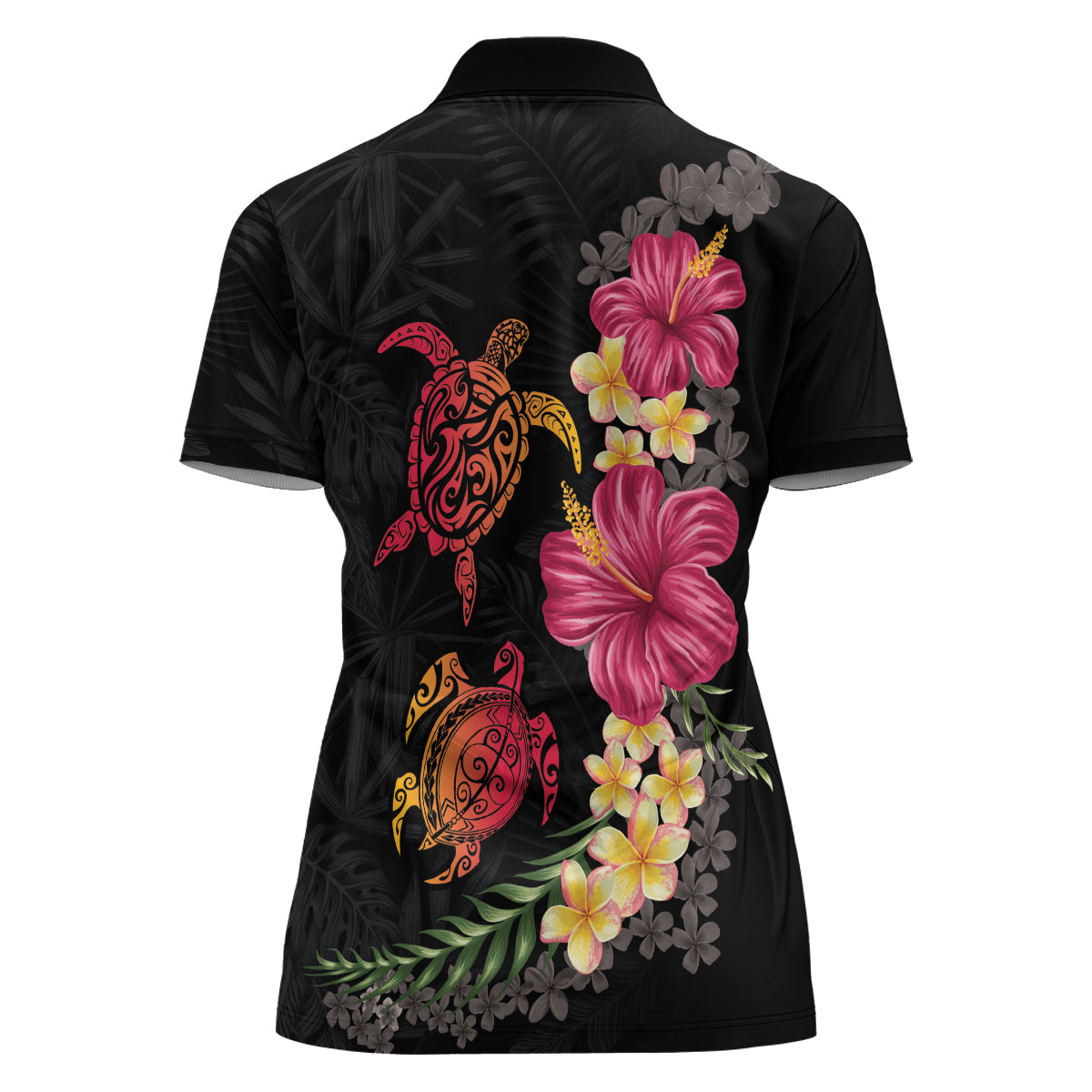 Hawaiian Flower and Tribal Turtle Women Polo Shirt Colorful Style