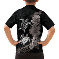 Hawaiian Flower and Tribal Turtle Family Matching Puletasi and Hawaiian Shirt Grayscale Mode