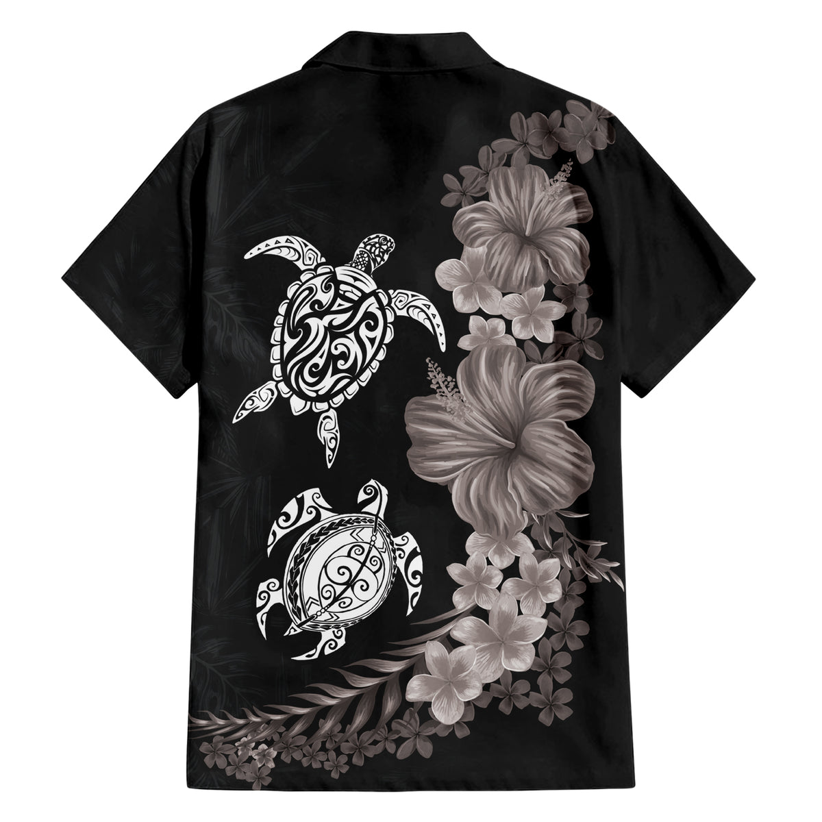 Hawaiian Flower and Tribal Turtle Hawaiian Shirt Grayscale Mode