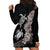 Hawaiian Flower and Tribal Turtle Hoodie Dress Grayscale Mode