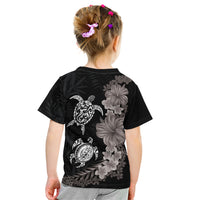 Hawaiian Flower and Tribal Turtle Kid T Shirt Grayscale Mode