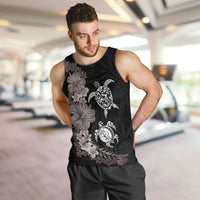 Hawaiian Flower and Tribal Turtle Men Tank Top Grayscale Mode LT03 Black - Polynesian Pride
