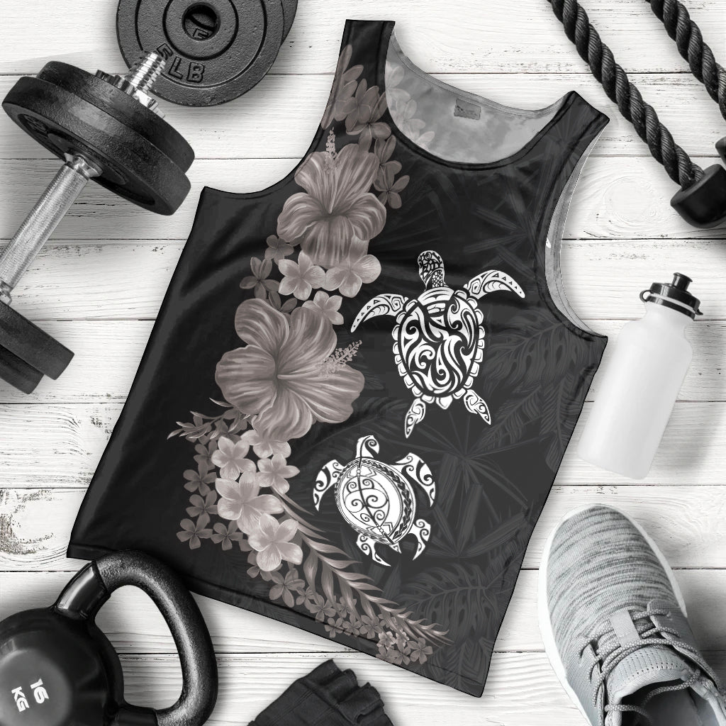 Hawaiian Flower and Tribal Turtle Men Tank Top Grayscale Mode LT03 - Polynesian Pride
