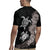 Hawaiian Flower and Tribal Turtle Rugby Jersey Grayscale Mode