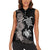 Hawaiian Flower and Tribal Turtle Women Sleeveless Polo Shirt Grayscale Mode