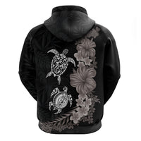 Hawaiian Flower and Tribal Turtle Zip Hoodie Grayscale Mode