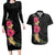 Hawaiian Plumeria and Hibiscus Couples Matching Long Sleeve Bodycon Dress and Hawaiian Shirt Colorful Style