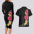 Hawaiian Plumeria and Hibiscus Couples Matching Long Sleeve Bodycon Dress and Hawaiian Shirt Colorful Style