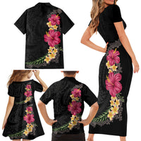 Hawaiian Plumeria and Hibiscus Family Matching Short Sleeve Bodycon Dress and Hawaiian Shirt Colorful Style LT03 - Polynesian Pride