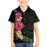 Hawaiian Plumeria and Hibiscus Family Matching Short Sleeve Bodycon Dress and Hawaiian Shirt Colorful Style LT03 Son's Shirt Black - Polynesian Pride