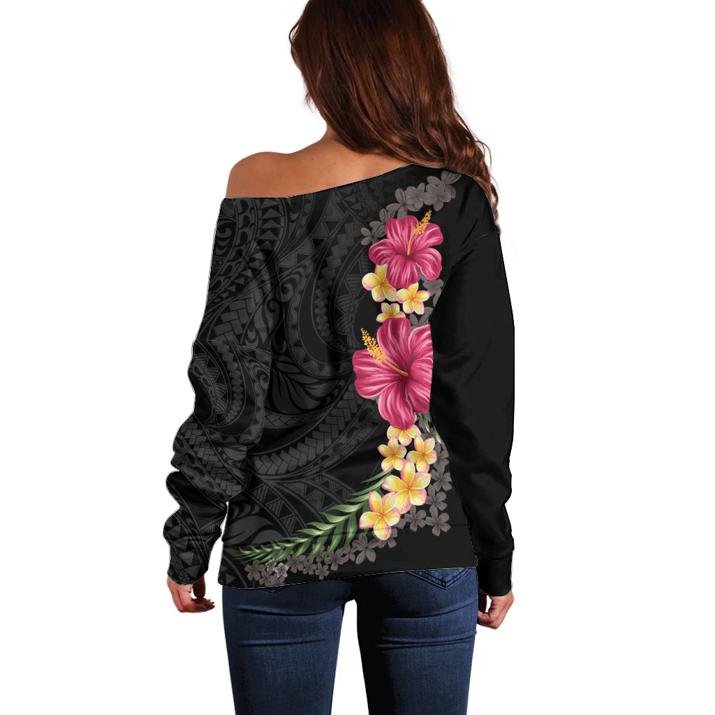 Hawaiian Plumeria and Hibiscus Off Shoulder Sweater Colorful Style