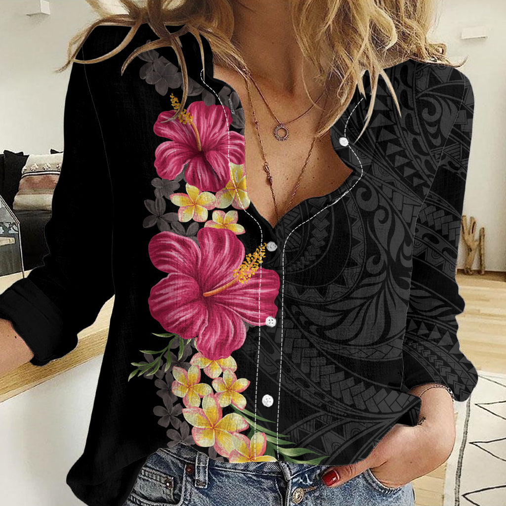 Hawaiian Plumeria and Hibiscus Women Casual Shirt Colorful Style