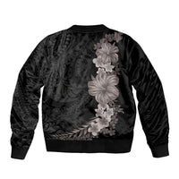 Hawaiian Plumeria and Hibiscus Bomber Jacket Grayscale Mode