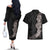 Hawaiian Plumeria and Hibiscus Couples Matching Off The Shoulder Long Sleeve Dress and Hawaiian Shirt Grayscale Mode