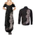 Hawaiian Plumeria and Hibiscus Couples Matching Summer Maxi Dress and Long Sleeve Button Shirt Grayscale Mode