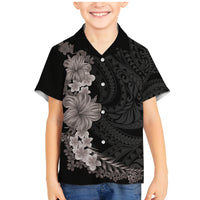 Hawaiian Plumeria and Hibiscus Family Matching Mermaid Dress and Hawaiian Shirt Grayscale Mode