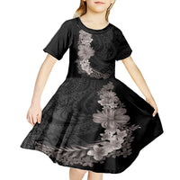 Hawaiian Plumeria and Hibiscus Kid Short Sleeve Dress Grayscale Mode