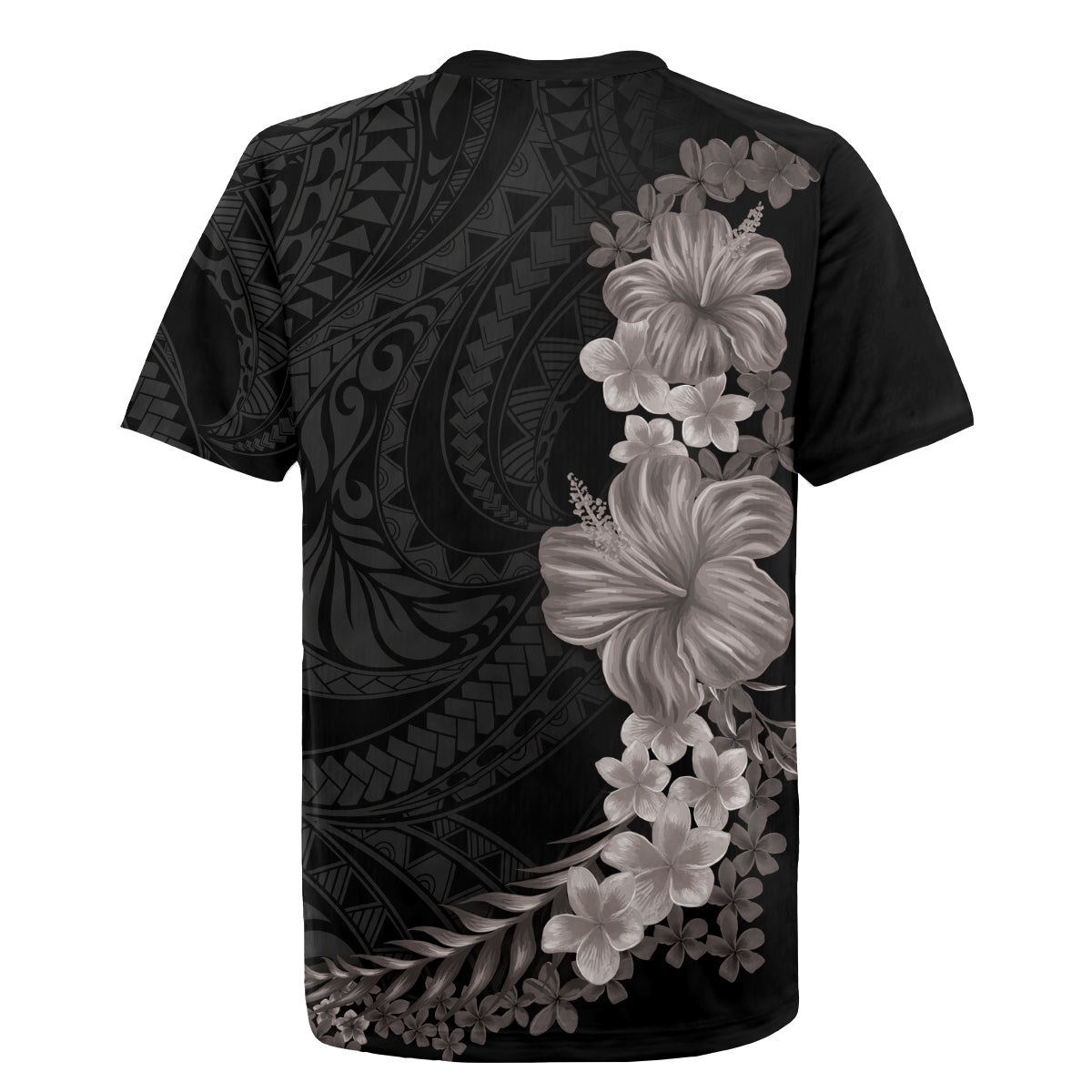 Hawaiian Plumeria and Hibiscus Rugby Jersey Grayscale Mode
