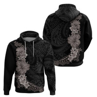 Hawaiian Plumeria and Hibiscus Zip Hoodie Grayscale Mode