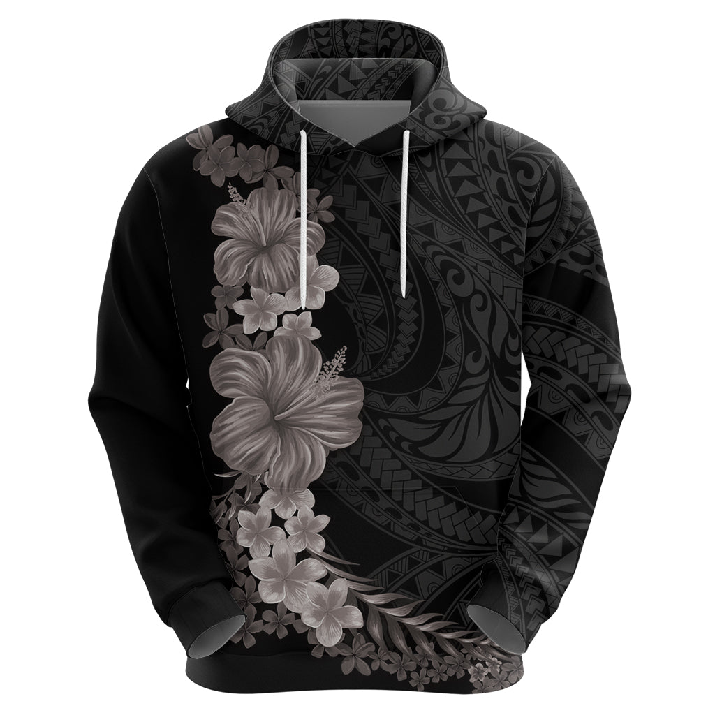 Hawaiian Plumeria and Hibiscus Zip Hoodie Grayscale Mode